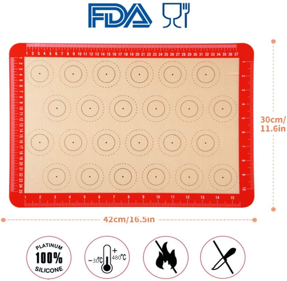 Silicone Baking Mat（2 Pack） for Pastry, Macarons Mat with Measurements