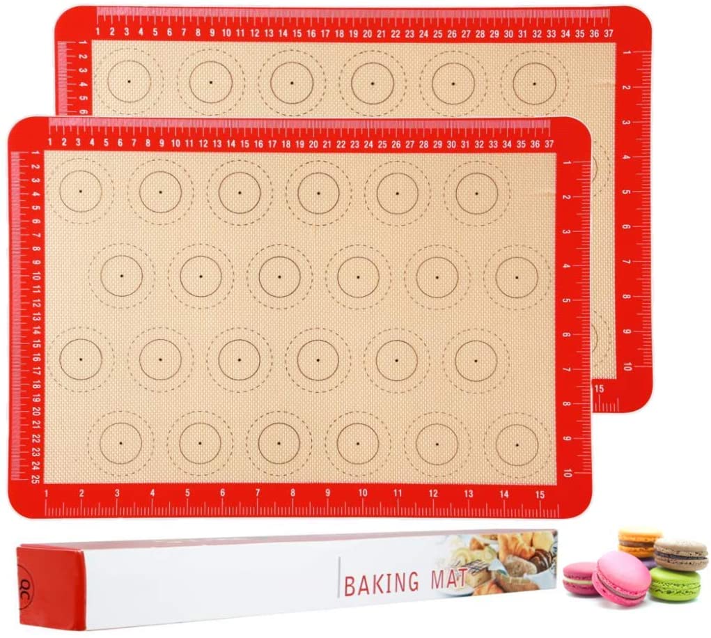 Silicone Baking Mat（2 Pack） for Pastry, Macarons Mat with Measurements