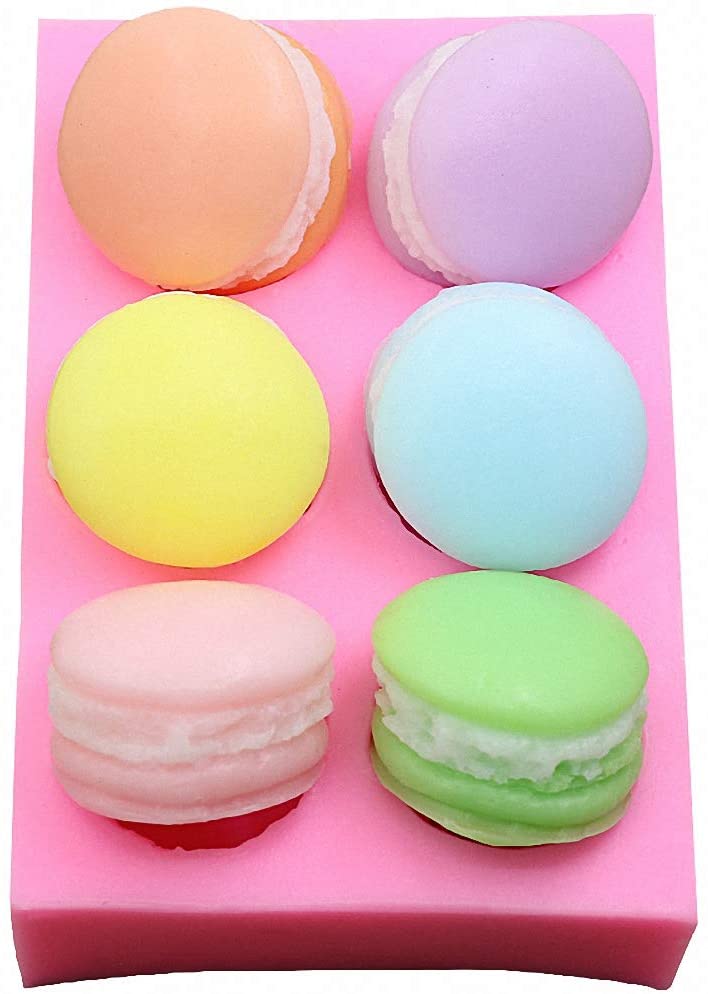 MoldFun 6-Cavity 3D Macaroon/Macaron Hamburger Silicone Mold for Fondant