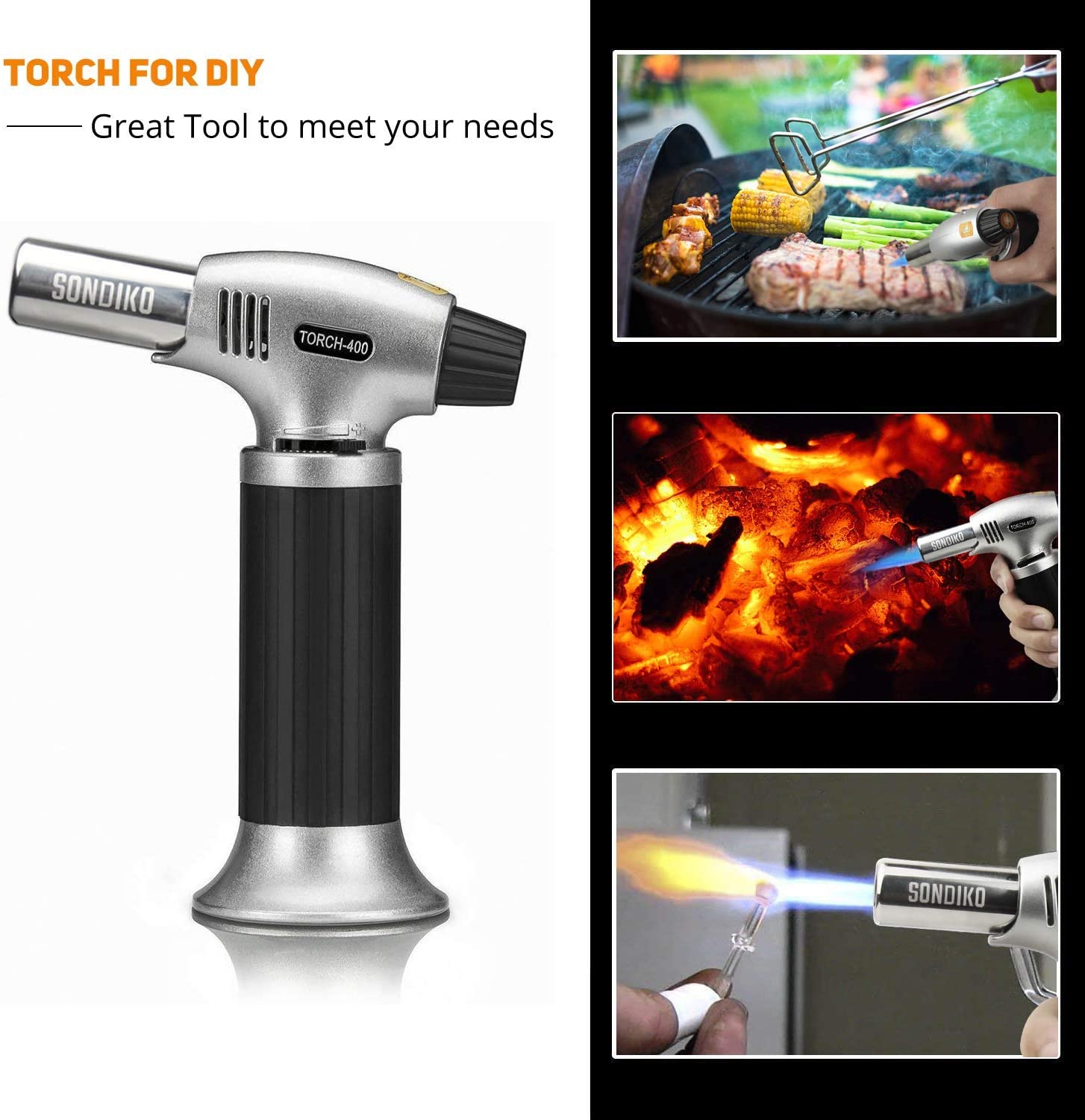 Sondiko Butane Torch, Culinary Torch Refillable Kitchen Butane Torch Lighter