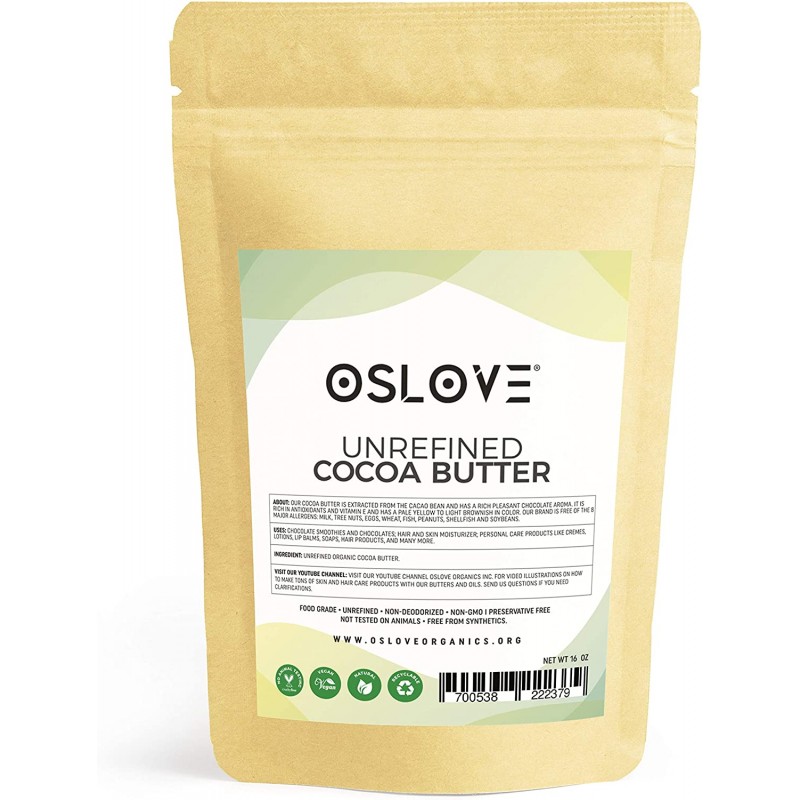 유기농 코코아 버터 식품 등급 1 LB Oslove Organics - 생, 탈취, 비정제 - DIY 바디 버터와 맛있는 홈메이드 초콜릿을 위한 최고의 코코아 버터, 알레르기 유발 물질 없음 : 미용 및 개인 관리