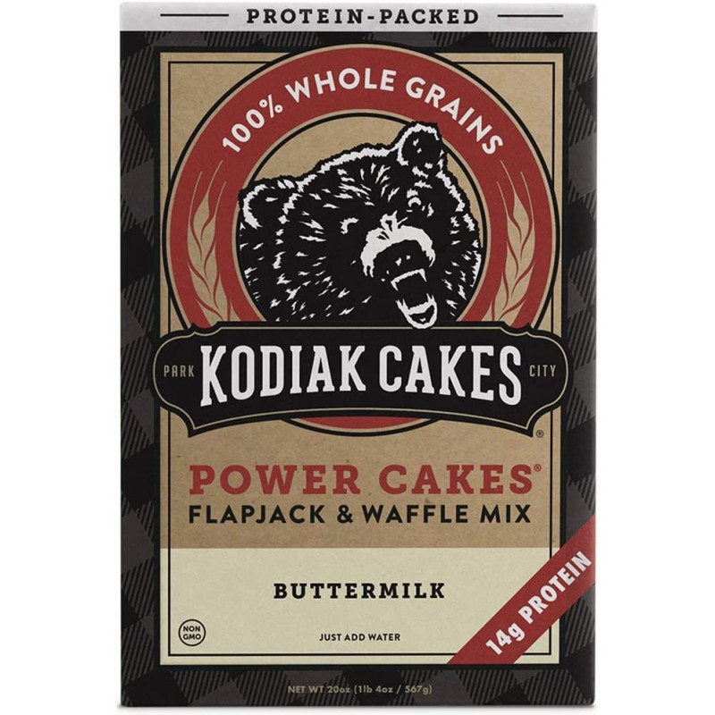 Kodiak 케이크 단백질 팬케이크 파워 케이크, 플랩잭 및 와플 믹스, 버터밀크, 20온스(3팩) : 식료품 및 미식가 식품