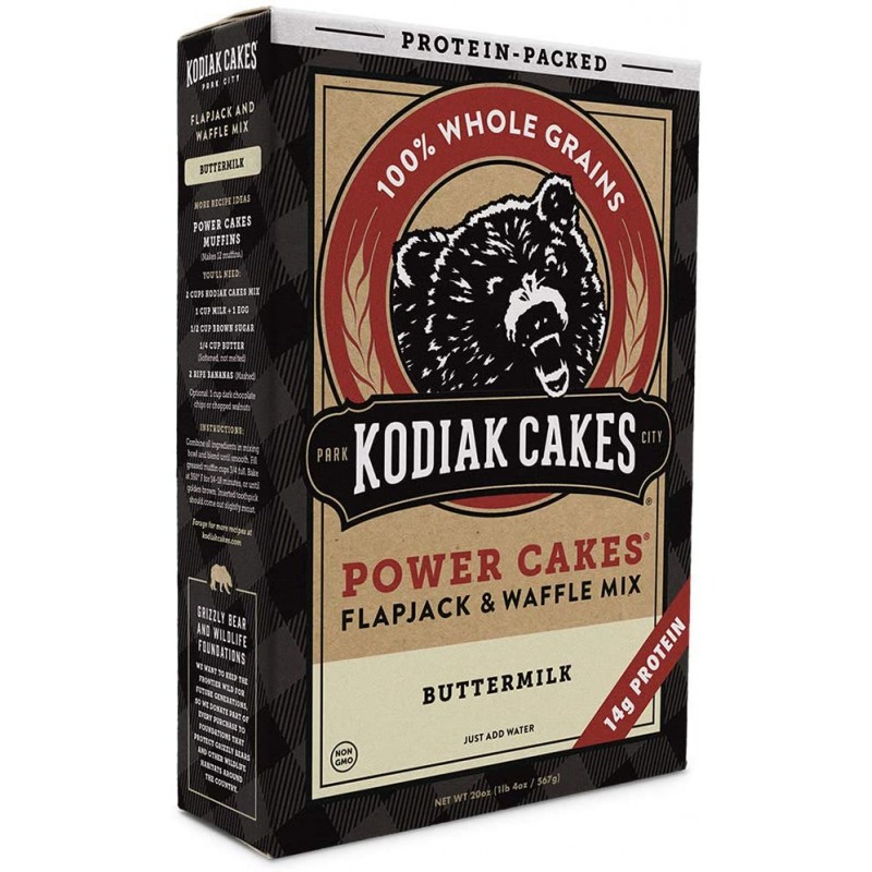 Kodiak 케이크 단백질 팬케이크 파워 케이크, 플랩잭 및 와플 믹스, 버터밀크, 20온스(3팩) : 식료품 및 미식가 식품