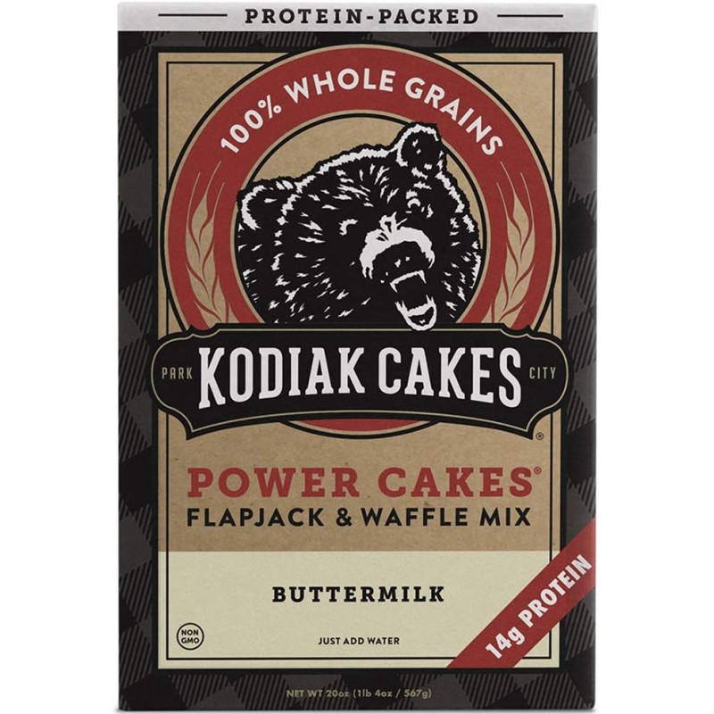 Kodiak 케이크 단백질 팬케이크 파워 케이크, 플랩잭 및 와플 믹스, 버터밀크, 20온스(6개들이) : 식료품 및 미식가 식품