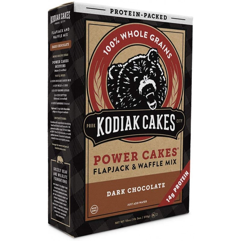 Kodiak 케이크 단백질 팬케이크 파워 케이크, 플랩잭 및 와플 베이킹 믹스, 다크 초콜릿, 18온스(6개들이) : 기타