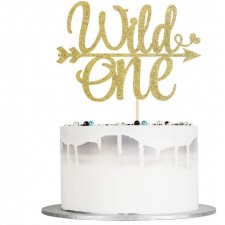 Auteby Wild One 케이크 토퍼 - 아기 첫 생일 파티 장식을위한 Glod 반짝이 케이크 토퍼 (골드) : 식료품 및 미식가 식품