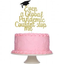 2021 졸업 케이크 토퍼, 글로벌 팬데믹에도 막을 수 없는 골드 반짝이 졸업 케이크 토퍼 장식, 축하합니다 대학원 파티 케이크 장식 용품 : 식료품 및 미식가 식품