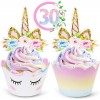 유니콘 컵케이크 토퍼 및 래퍼 장식(각 30개) - 유니콘 토퍼가 있는 뒤집을 수 있는 레인보우 컵 케이크 라이너 | 소녀의 생일 파티를 위한 귀여운 장식 용품 : 식료품 및 미식가 식품