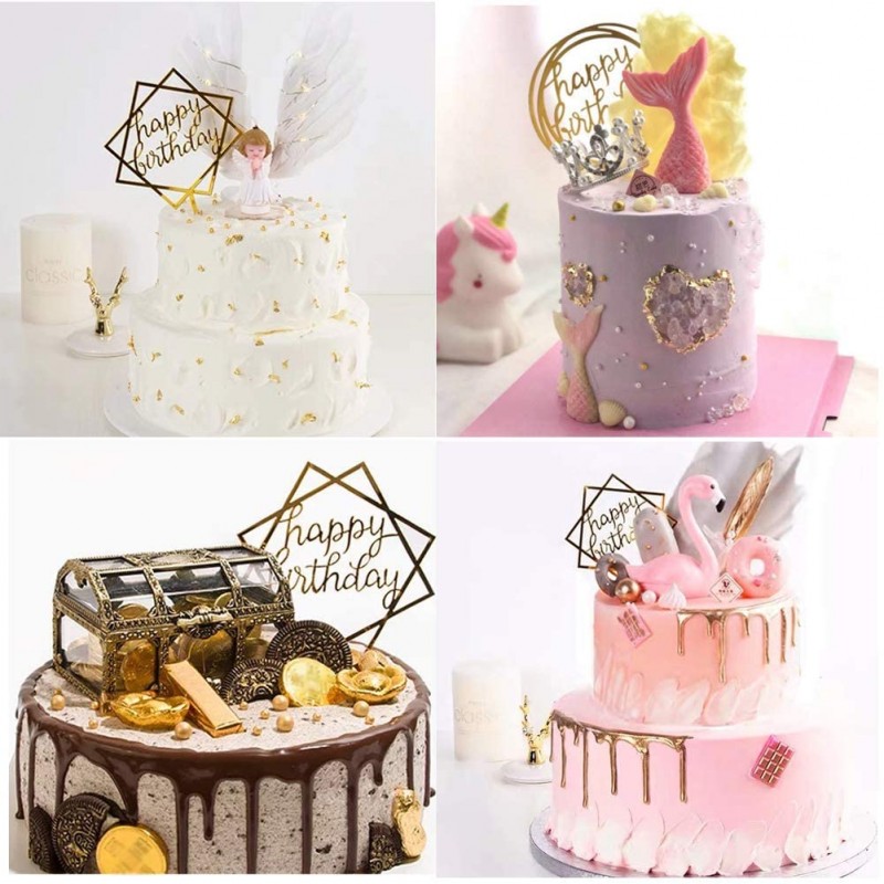 골드 케이크 토퍼 아크릴 케이크 토퍼 생일 축하 케이크 토퍼 케이크 장식 용품 (5 개) : 식료품 및 미식가 식품