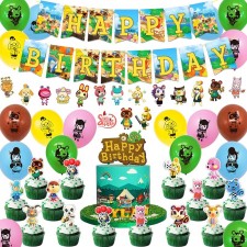 98 pcs 동물 횡단 생일 파티 용품 어린이를위한 선물 비디오 게임 테마 파티 장식에는 20 pcs 풍선, 1 pcs 