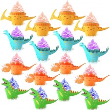 공룡 컵케익 래퍼 토퍼(48팩),Konsait 리틀 디노 컵케익 토퍼 케이크 테이블 장식 소년을 위한 파티 용품 생일 파티 장식 호의: 식료품 및 미식가 식품