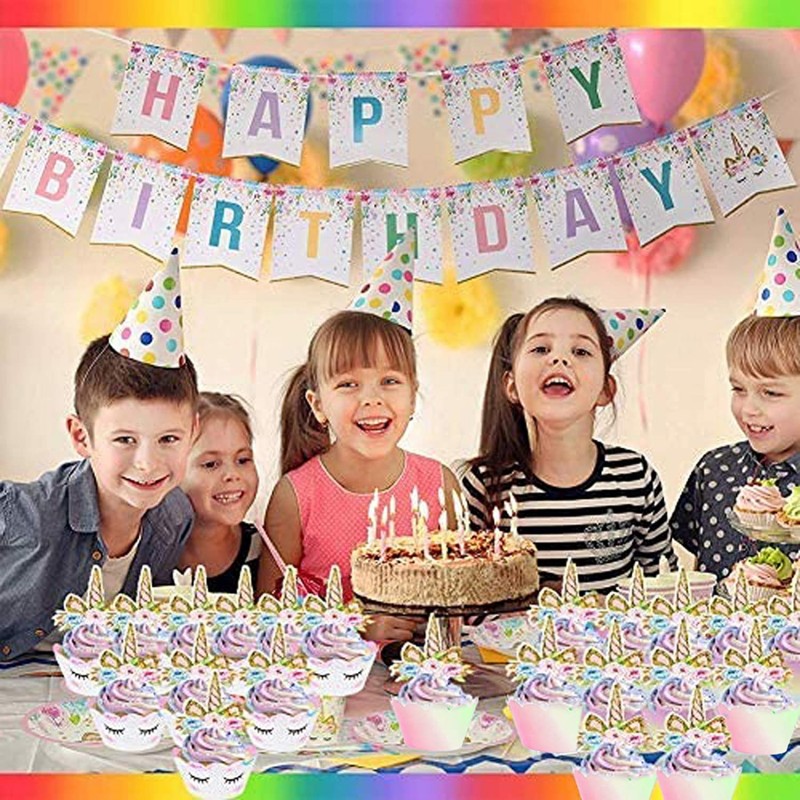 유니콘 컵케이크 토퍼 및 래퍼 장식(각 40개) - 유니콘 토퍼가 있는 뒤집을 수 있는 레인보우 컵 케이크 라이너 | 소녀의 생일 파티를 위한 귀여운 장식 용품 : 식료품 및 미식가 식품