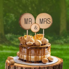 3 Pcs 프리미엄 웨딩 케이크 토퍼, Mr and Mrs 케이크 토퍼, 소박한 웨딩 장식, 결혼 기념일을 위한 나무 껍질이 있는 웨딩 케이크 토퍼 생일 커플 연인 파티: 식료품 및 미식가 음식