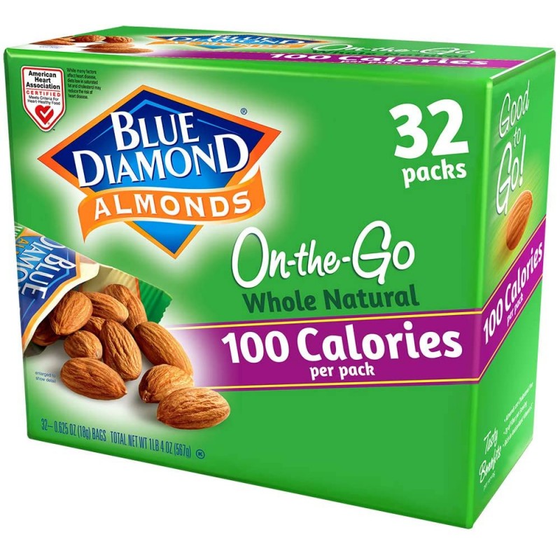 Blue Diamond Almonds Whole Natural Raw Snack Nuts, 100 Calorie Travel Bags, 32 count : Gourmet Food : Grocery & Gourmet Food