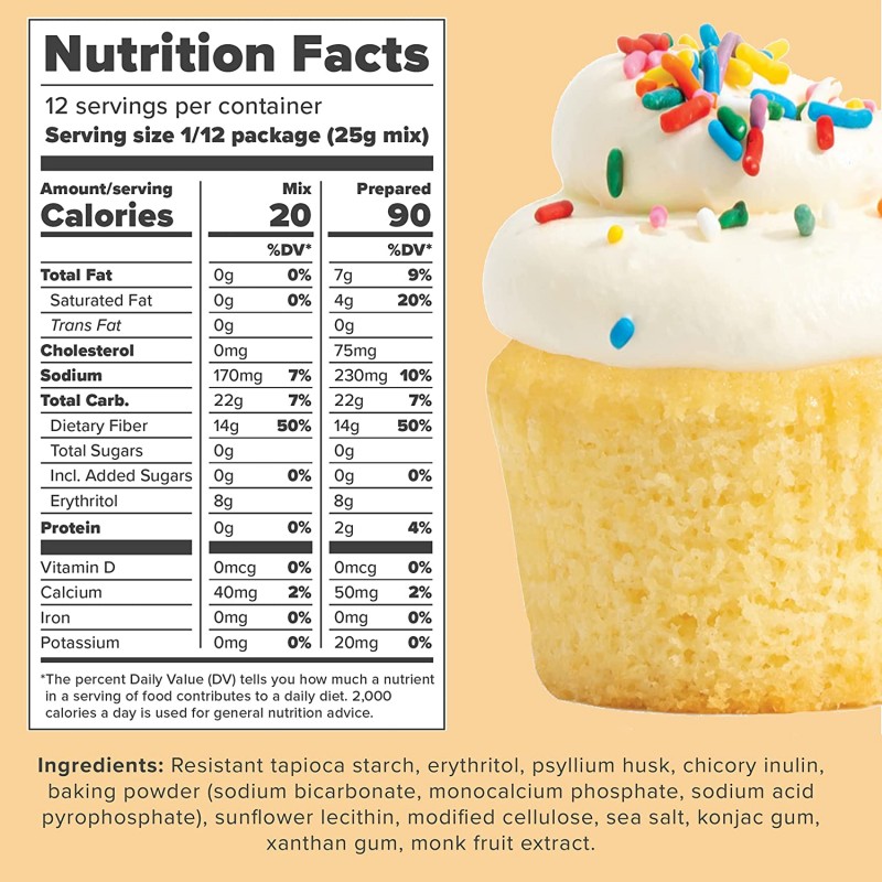 케토 컵케이크 및 케이크 믹스 - 글루텐 프리 탄수화물 제로 케토 베이킹 믹스 - 1인분당 순 탄수화물 0g - 쉽게 굽기 - 견과 가루 없음 - 훌륭한 케토 디저트, 무설탕, 비 GMO, 코셔. 10.6oz 믹스 : 식료품 및 미식가 식품