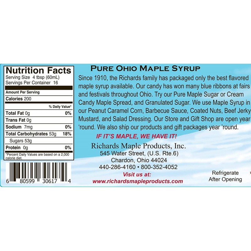 Richards Maple Products 100% Pure Geauga County 메이플 시럽, 등급 A, 어두운 색상 - 쿼트(32 Fl. ​​Oz.) : 식료품 및 미식가 식품