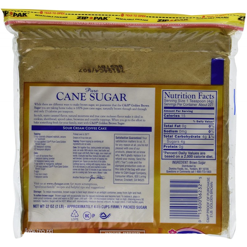 씨앤에이치, 사탕수수 설탕, 골든 브라운, 2lb Bag (2개들이) : 식료품 및 고메 식품