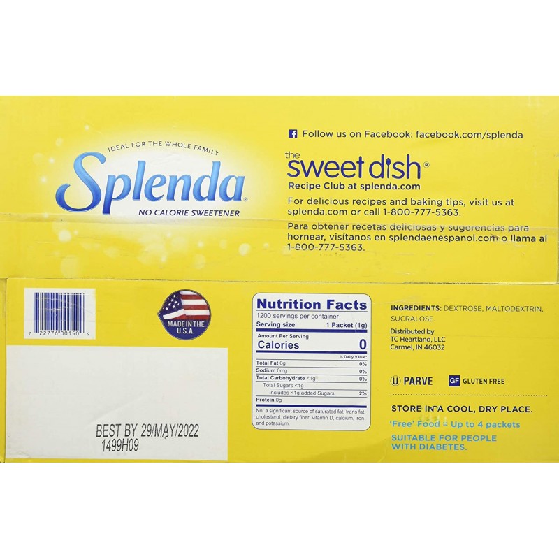 SPLENDA 무칼로리 감미료, 1인분 패킷(1,200개입) : 식료품 및 미식가 식품