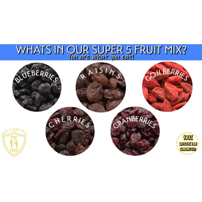 GERBS Super 5 말린 과일 스낵 믹스, 14온스 백, 무황, 방부제, 상위 14개 식품 알레르기 프리 : 식료품 및 미식가 식품