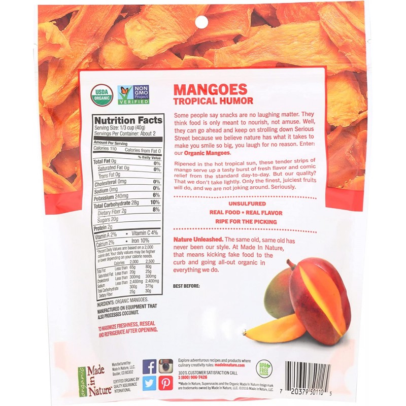Made in Nature 유기농 말린 과일, 망고, 3oz 백 – Non-GMO, 무황 비건 스낵: 식료품 및 미식가 식품