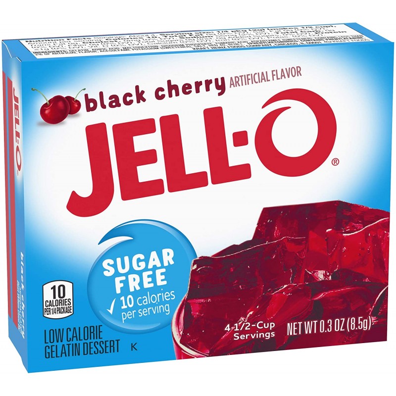 Jell-O 블랙 체리 무설탕 젤라틴 믹스 (0.3 oz 상자) : 식료품 및 미식가 식품