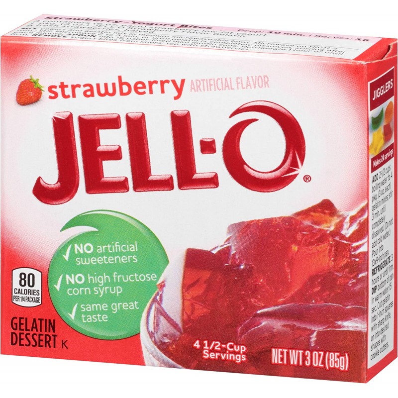 Jell-O 젤라틴 믹스, 딸기, 3 oz : 젤라틴 디저트 믹스 : 식료품 및 미식가 식품