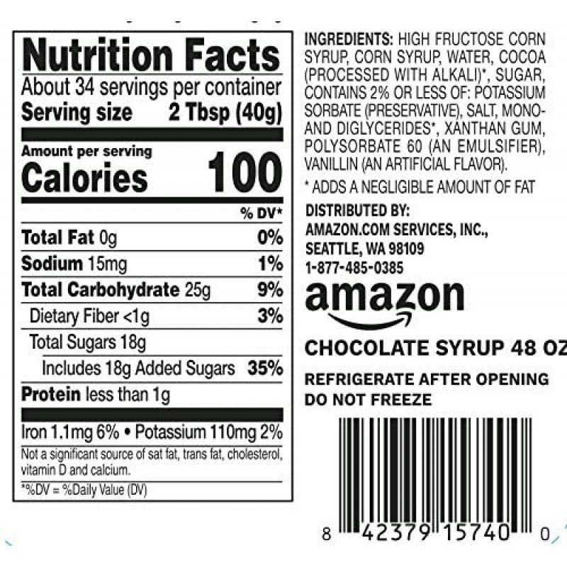 Amazon 브랜드 - Happy Belly 초콜릿 시럽, 48oz(이전 Solimo) : 식료품 및 미식가 식품