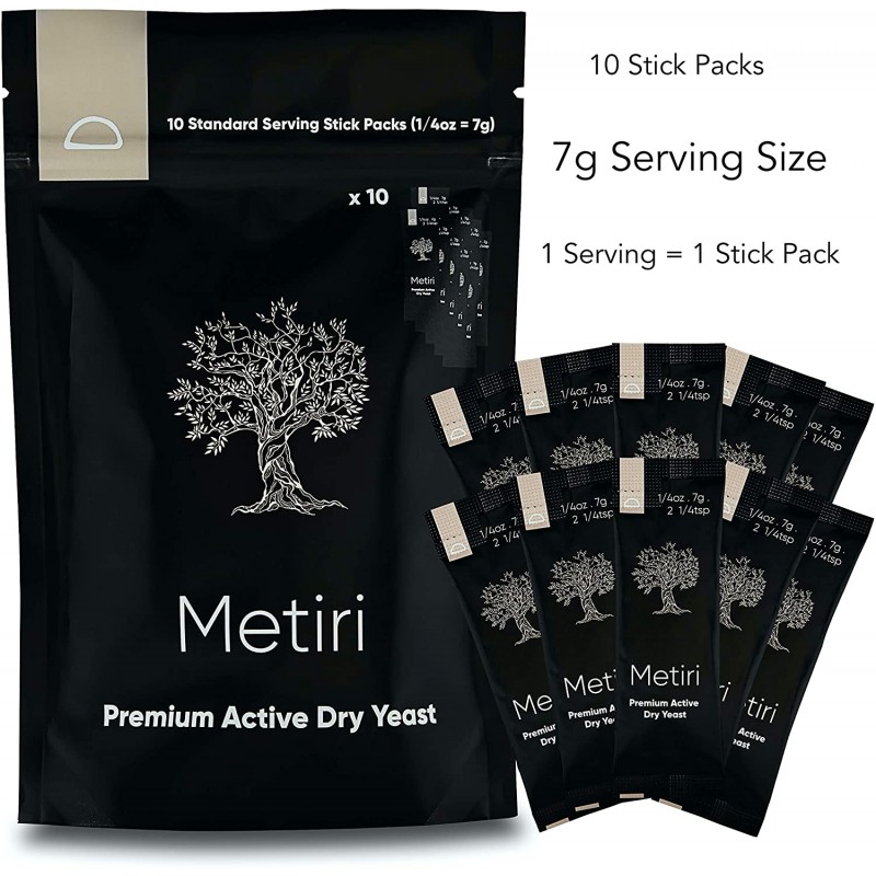 Metiri Foods 프리미엄 활성 건조 효모 - 파우치 10개 표준 서빙 스틱 팩 포함(스틱 팩당 7g = 1/4oz) : 식료품 및 미식가 식품