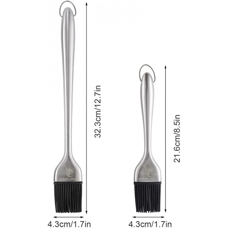 Han Joo 실리콘 바베큐 2 브러시 세트 – 내열성 실리콘 강모가 있는 프리미엄 시침 브러시, 바베큐 베이킹, 요리, 시침용 실리콘 주방 페이스트리 브러시 – 8.5인치 및 12.7인치 및 2개의 추가 그레이 헤드: 가정 및 주방