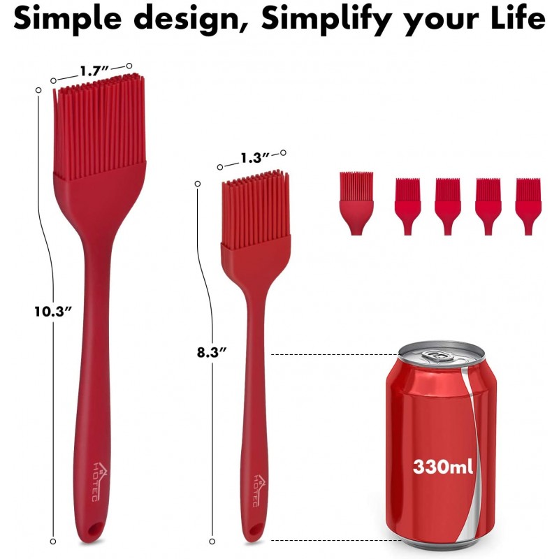 HOTEC 실리콘 내열성 마리네이딩 고기 기름칠 페이스트리 브러시 오일 버터 소스 소시지 디저트 터키 바스터 그릴 바베큐, 레드: 가정 및 주방