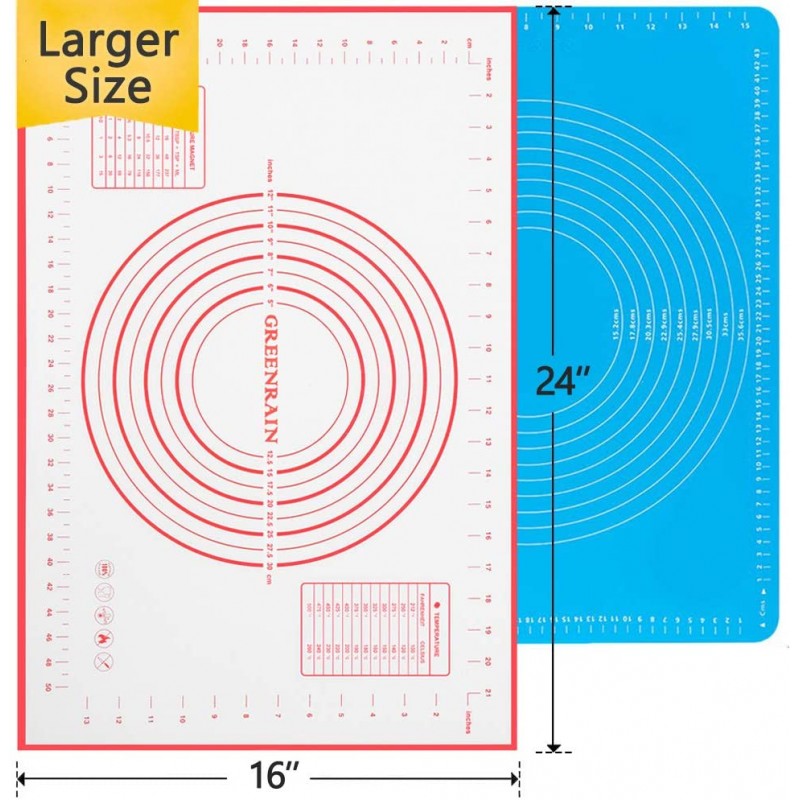 대형 실리콘 페이스트리 매트 측정 기능이 있는 매우 두꺼운 논스틱 베이킹 매트 퐁당 매트, 카운터 매트, 반죽 롤링 매트, 오븐 라이너, 파이 크러스트 매트(L-16''(W)24''(L), 빨간색): 가정 및 주방