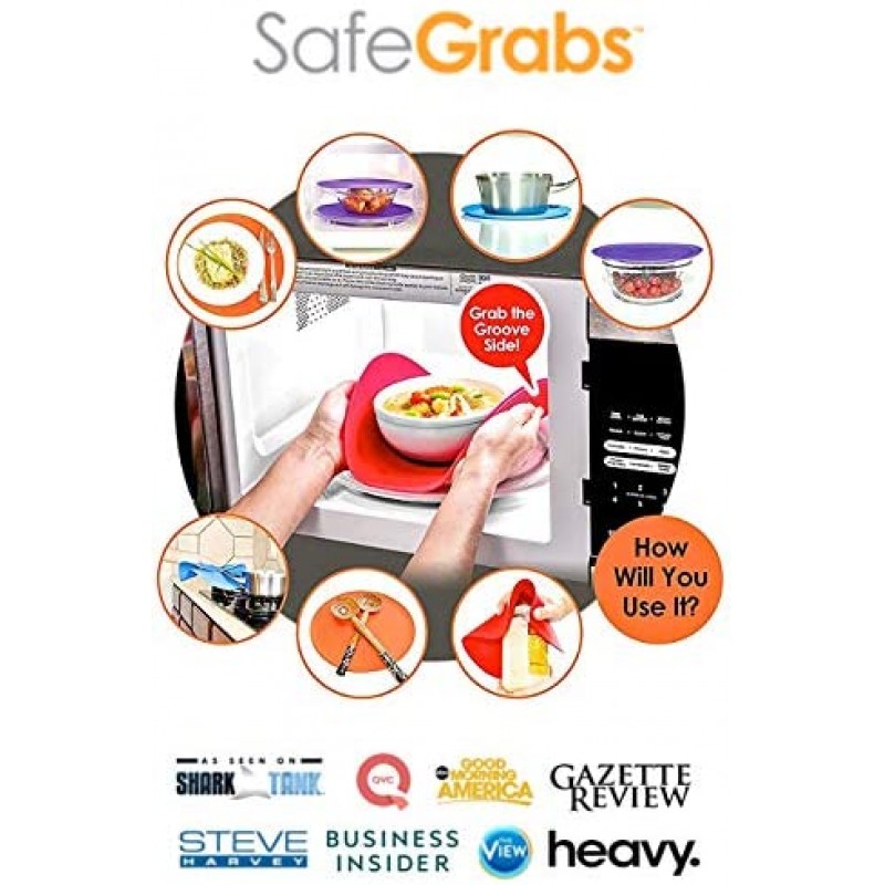 Safe Grabs: 상어 탱크에서 본 다목적 실리콘 오리지널 마이크로웨이브 매트 | 스플래터 가드, 삼발이, 핫패드, 냄비 홀더, 지저분함 최소화(BPA 무함유, 내열성, 식기세척기 사용 가능), 2종 세트, 빨간색: 가정 및 주방