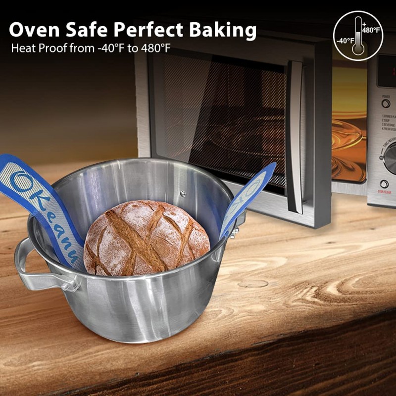 더치 오븐 빵 굽기용 실리콘 베이킹 매트 - 긴 손잡이 슬링 베이킹 매트 반죽, 빵 베이킹 용품을 위해 더 부드럽고 쉽게 옮길 수 있습니다. 양피지의 친환경 대안: 가정 및 주방