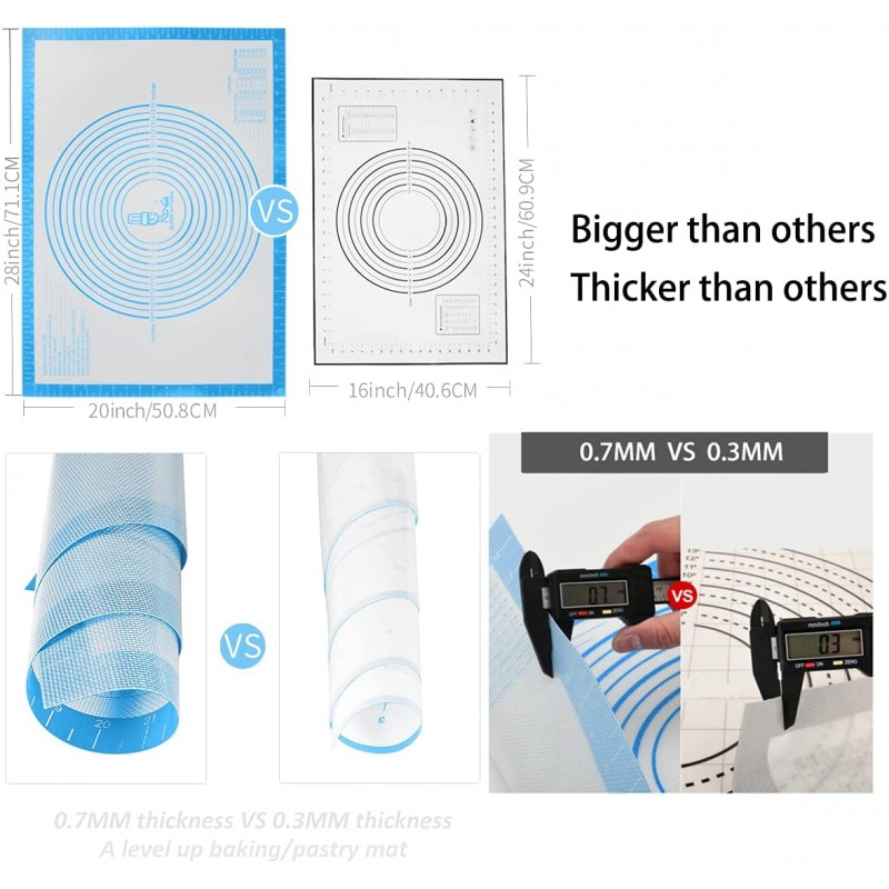 붙지 않는 실리콘 페이스트리 매트 초대형 측정 28'' 20'' 실리콘 베이킹 매트, 카운터 매트, 반죽 롤링 매트, Folksy Super Kitchen의 퐁당/파이 크러스트 매트(20×28, 파란색): 가정 및 주방