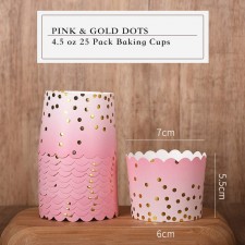 PARTY HIPPO 종이 베이킹 컵 25pcs/팩 각 4.5oz, 일회용 및 오븐 안전 머핀 컵케이크 베이킹 몰드 컵 라이너 파티 결혼식 축제, 컵케이크 라이너(핑크 & 골드 도트)를 위한 베이킹 컵: 가정 및 주방
