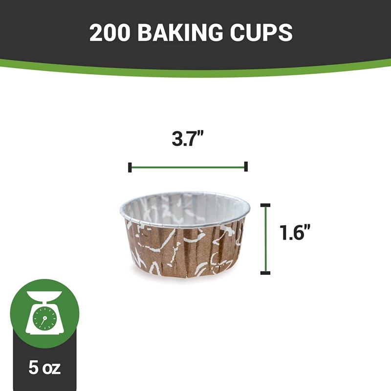 Panificio 프리미엄 5온스 베이킹 컵: 머핀, 컵케이크 또는 미니 스낵에 적합한 큰 주름 릿지 컵 - 브라운 초콜릿 위스프 프린트 디자인 - 일회용 및 재활용 가능 - 200-CT - 식기류: 가정 및 주방