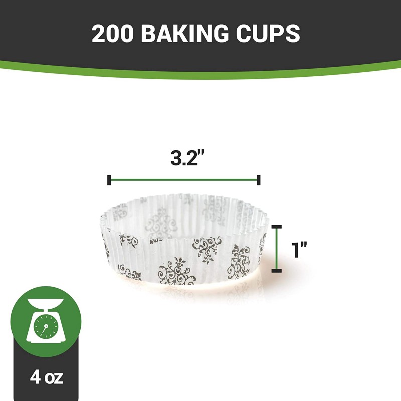 Panificio Premium 3.2인치, 4oz 베이킹 컵: 머핀, 컵케이크 또는 미니 스낵에 적합한 일반 리지 원형 종이 베이킹 컵 - 빈티지 꽃무늬 디자인 - 일회용 및 재활용 가능 - 200-CT: 기타 모든 것