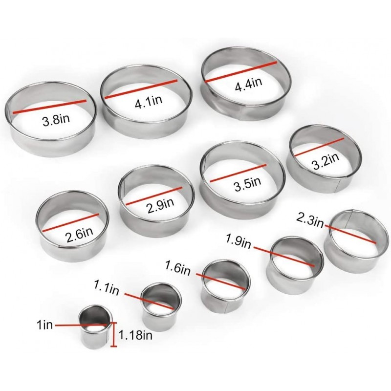 라운드 쿠키 비스킷 커터,도우 스크레이퍼,페이스트리 블렌더 세트,18/8 304 스테인레스 스틸 쿠키 커터 및 벤치 스크레이퍼,졸업된 패스트리 커터,14 조각 전문 베이킹 용품: 가정 및 주방