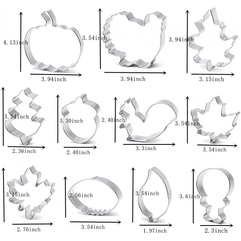BakingWorld 11 조각 대형 가을 추수 감사절 쿠키 커터 터키 터키 다리 호박 다람쥐 도토리 축구 단풍 나무 잎 오크 잎 눈물 잎 퐁당 금형: 가정 및 주방