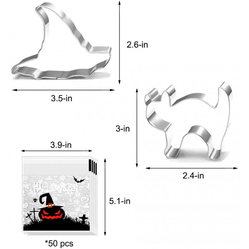 할로윈 쿠키 커터 - 5 조각 쿠키 커터 모양 - 할로윈 음식 파티 장식을 위한 호박, 박쥐, 유령, 고양이 및 마녀 모자 모양: 가정 및 주방