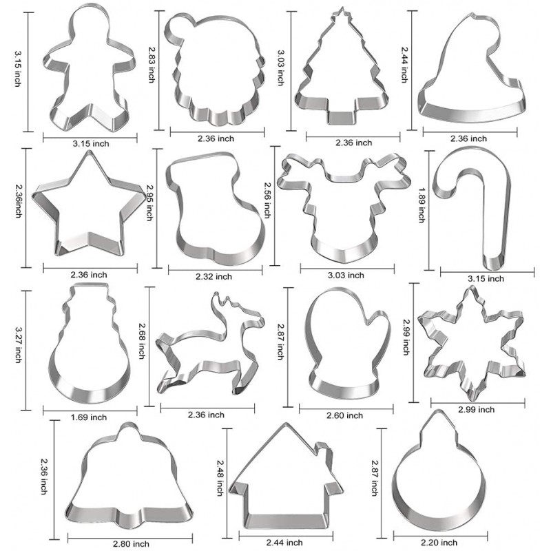 Hibery 15 PC 크리스마스 쿠키 커터, 눈송이, 눈사람, 진저브레드, 크리스마스 트리, 진저브레드 쿠키 커터 등을 포함한 휴일 쿠키 커터: 가정 및 주방