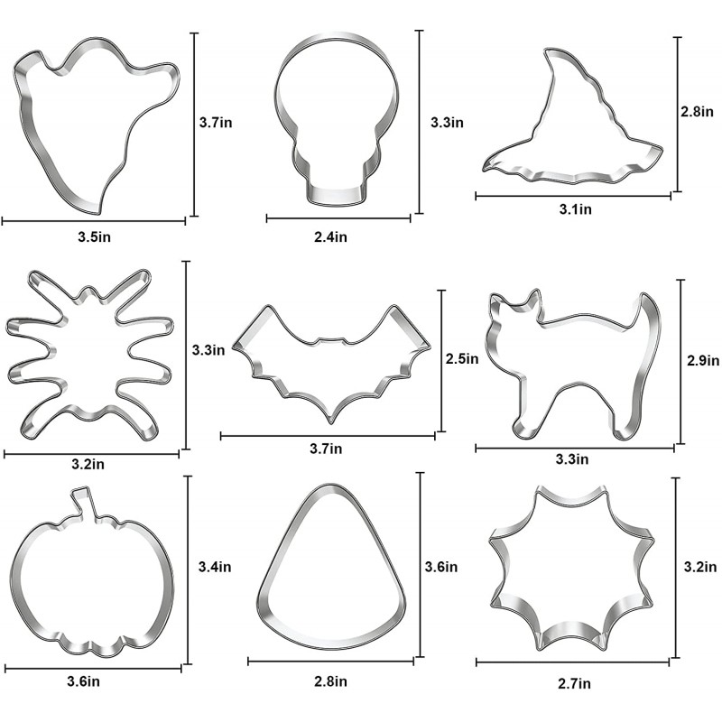 Hibery 9 Pcs 할로윈 쿠키 커터 세트, 베이킹용 금속 호박 쿠키 커터, 홈 케이크 만들기용 홀리데이 쿠키 몰드: 가정 및 주방