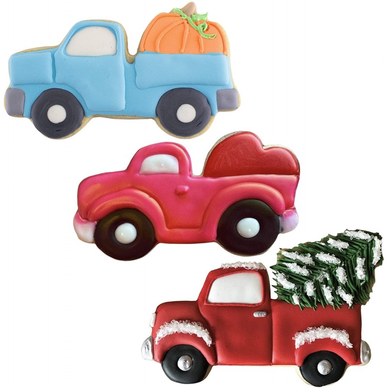 Ann Clark 쿠키 커터 레시피 책자가 포함된 빈티지 트럭 3개 세트, 호박이 포함된 수확 트럭, 하트가 포함된 빈티지 트럭, 크리스마스 트리가 포함된 빈티지 트럭: 가정 및 주방