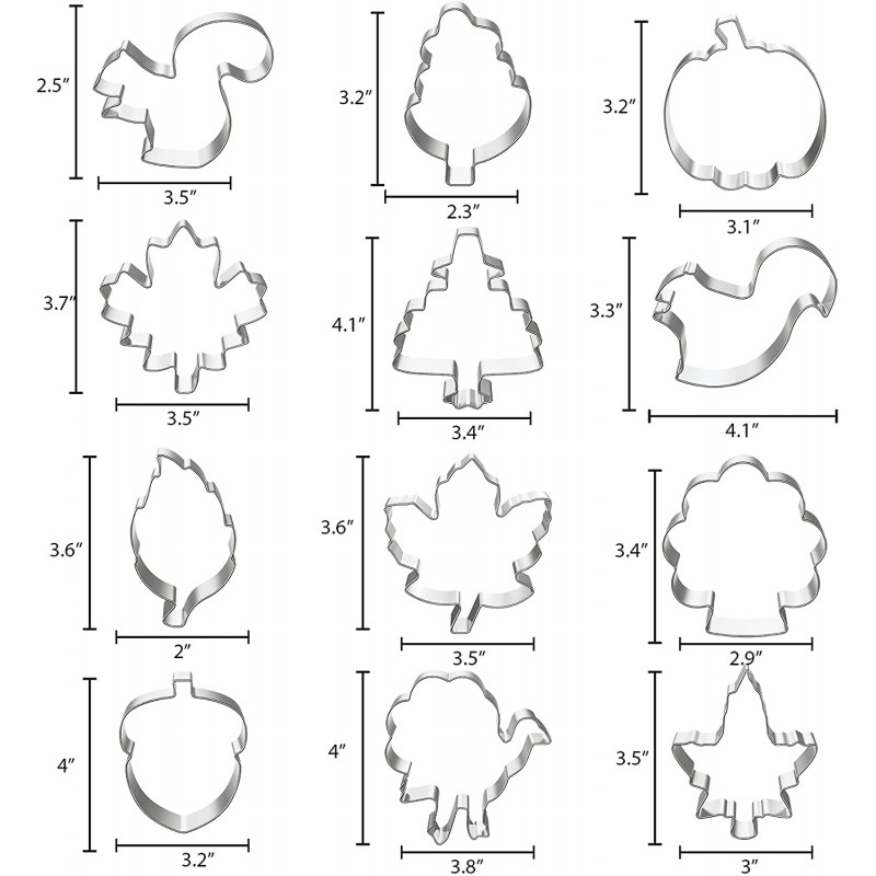 12 Pcs 가을 쿠키 커터 세트, 금속 휴일 호박 쿠키 커터, 호박, 단풍잎, 오크 잎, 도토리, 칠면조, 다람쥐가 있는 추수 감사절 쿠키 커터: 가정 및 주방