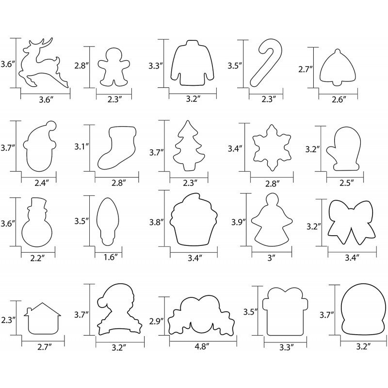 크리스마스/휴일/원더랜드 파티 용품/호의를 위한 20 조각 크리스마스 쿠키 커터 - 장갑, 생강 빵, 천사, 사탕 지팡이 포함: 가정 및 주방