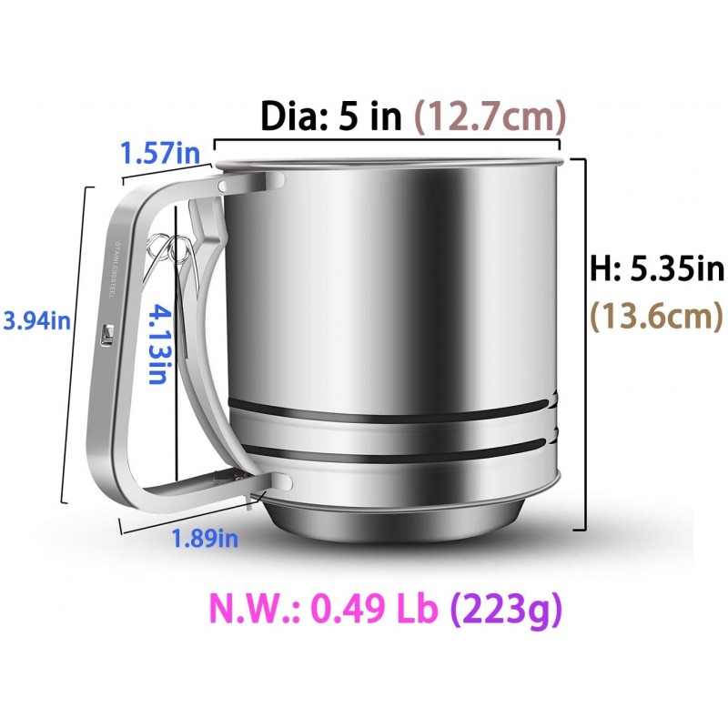 NPYPQ 스테인레스 스틸 가루 체 가루 설탕을위한 대형 베이킹 체 컵 : 가정 및 주방