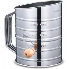 MaMix 스테인레스 스틸 밀가루 체 핸드 크랭크 2 와이어 교반기가있는 3 컵 체: 가정 및 주방