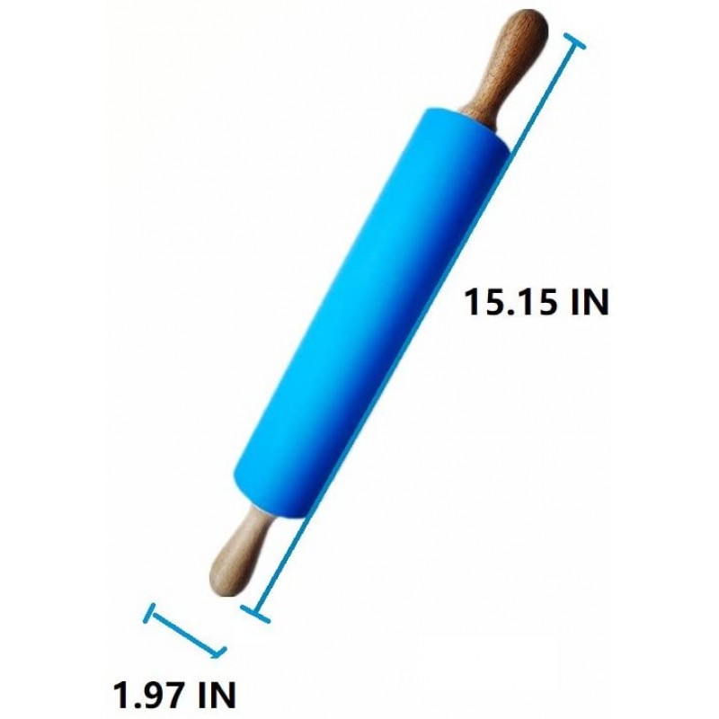 NASNAIOLL 실리콘 롤링 핀 비 스틱 표면 나무 손잡이 1.97X15.15 (파란색): 가정 및 주방