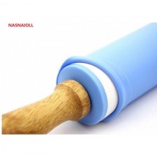 NASNAIOLL 실리콘 롤링 핀 비 스틱 표면 나무 손잡이 1.97X15.15 (파란색): 가정 및 주방
