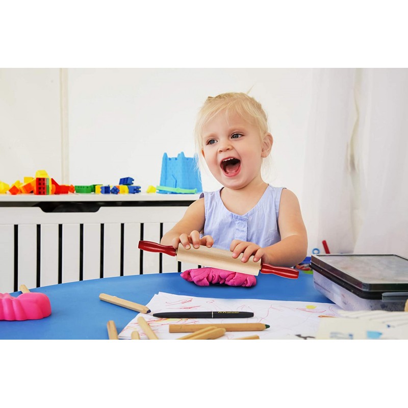 7.5인치 어린이 나무 롤링 핀 - (6개들이) 공예, 베이킹, 요리, 반죽, 예술을 위한 미니 롤링 핀 세트 - 주방 또는 어린이의 상상력 놀이를 위한 손잡이가 있는 나무 롤링 핀: 가정 및 주방
